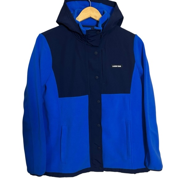 Lands’ End Jacket Women’s Size Medium (10-12) Fleece Hooded Blue Full Zip Coat - Picture 1 of 7
